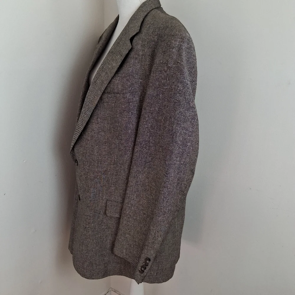 Burberry’s Houndstooth Sport Coat In Brown Wool Union Made USA Size 44L